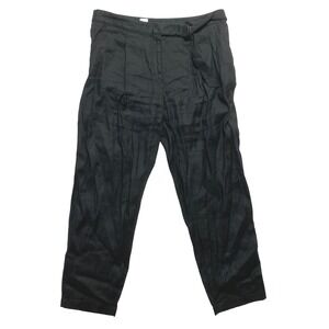 Tommy Bahama Pants Womens 8 Black Linen Blend Belted Tapered Leg